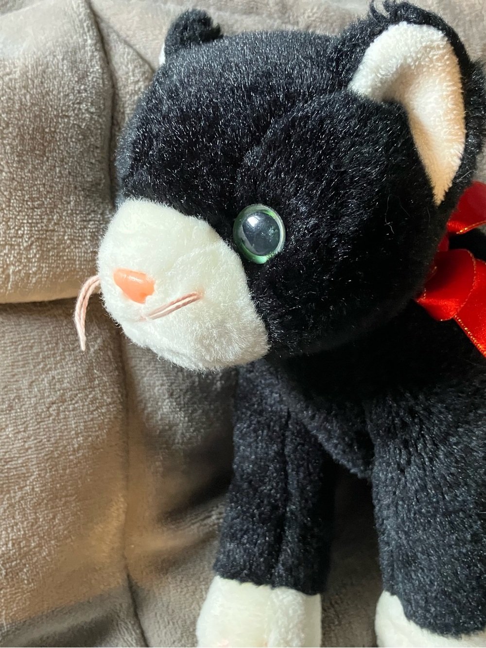 Ty Beanie Buddies Buddy ZIP Cat Black White Plush Toy 1999 Green Eyes